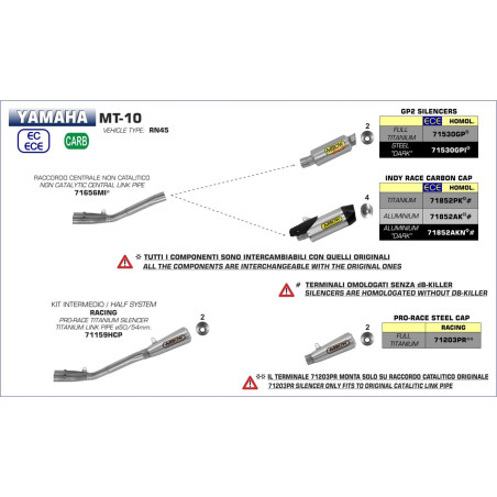SILENCIEUX ARROW INDY YAMAHA MT10 EMBOUT CARBONE