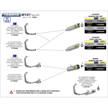 SILENCIEUX ARROW THUNDER YAMAHA MT07 2021 - EMBOUT CARBONE