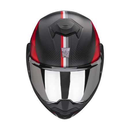 CASQUE MODULABLE SCORPION EXO-TECH EVO CARBON GENUS NOIR MAT / ROUGE