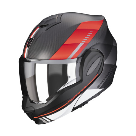 CASQUE MODULABLE SCORPION EXO-TECH EVO CARBON GENUS NOIR MAT / ROUGE