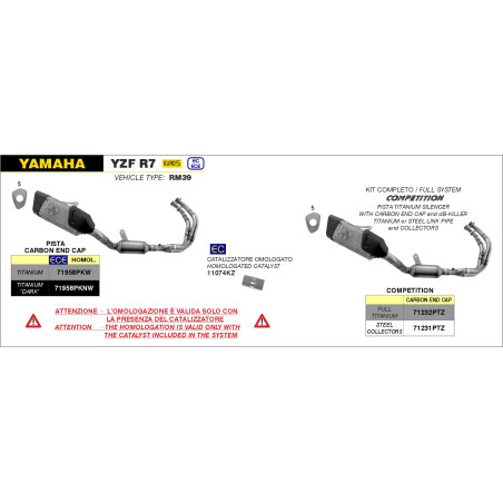 LIGNE COMPLETE ARROW PISTA YAMAHA R7