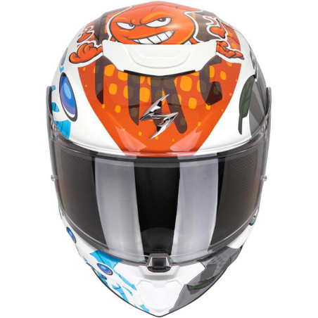 CASQUE SCORPION EXO-JNR ENFANT THE4ELEMENTS BLANC / ORANGE / BLEU / GRIS