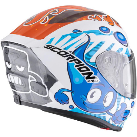 CASQUE SCORPION EXO-JNR ENFANT THE4ELEMENTS BLANC / ORANGE / BLEU / GRIS