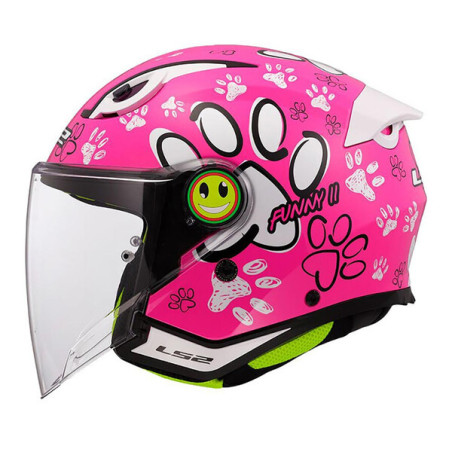 CASQUE LS2 ENFANT OF622 FUNNY II PAWS ROSE / BLANC