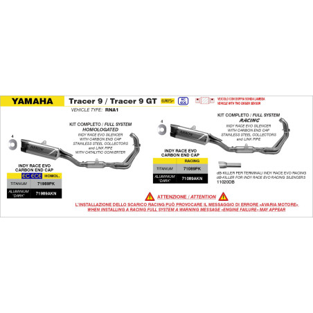 LIGNE ARROW INDY RACE EVO RACING YAMAHA TRACER 9 2025 -