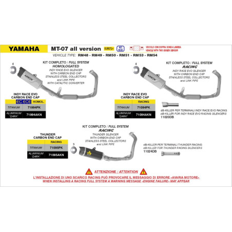 LIGNE ARROW INDY RACE EVO HOMOLOGUE YAMAHA MT07 2025 -
