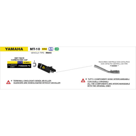 SILENCIEUX ARROW INDY EMBOUT CARBONE YAMAHA MT10 2016 - 2021