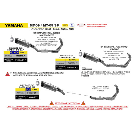 LIGNE ARROW INDY RACE EVO YAMAHA MT09 2024 -