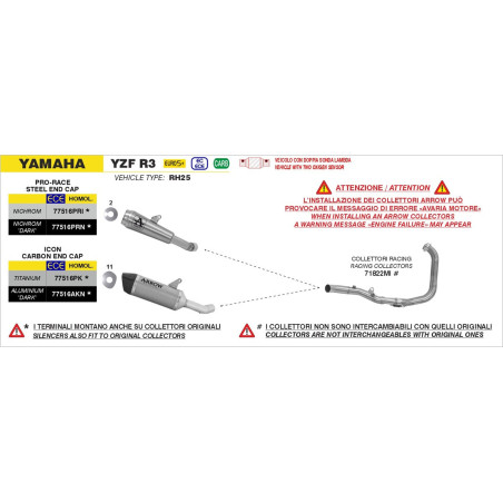 COLLECTEUR RACING INOX ARROW YAMAHA R3 2025